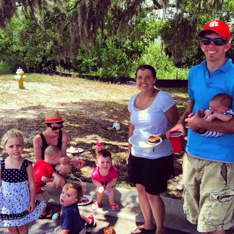 Hunley Waters Block Party - Families enjoying the Barbeque